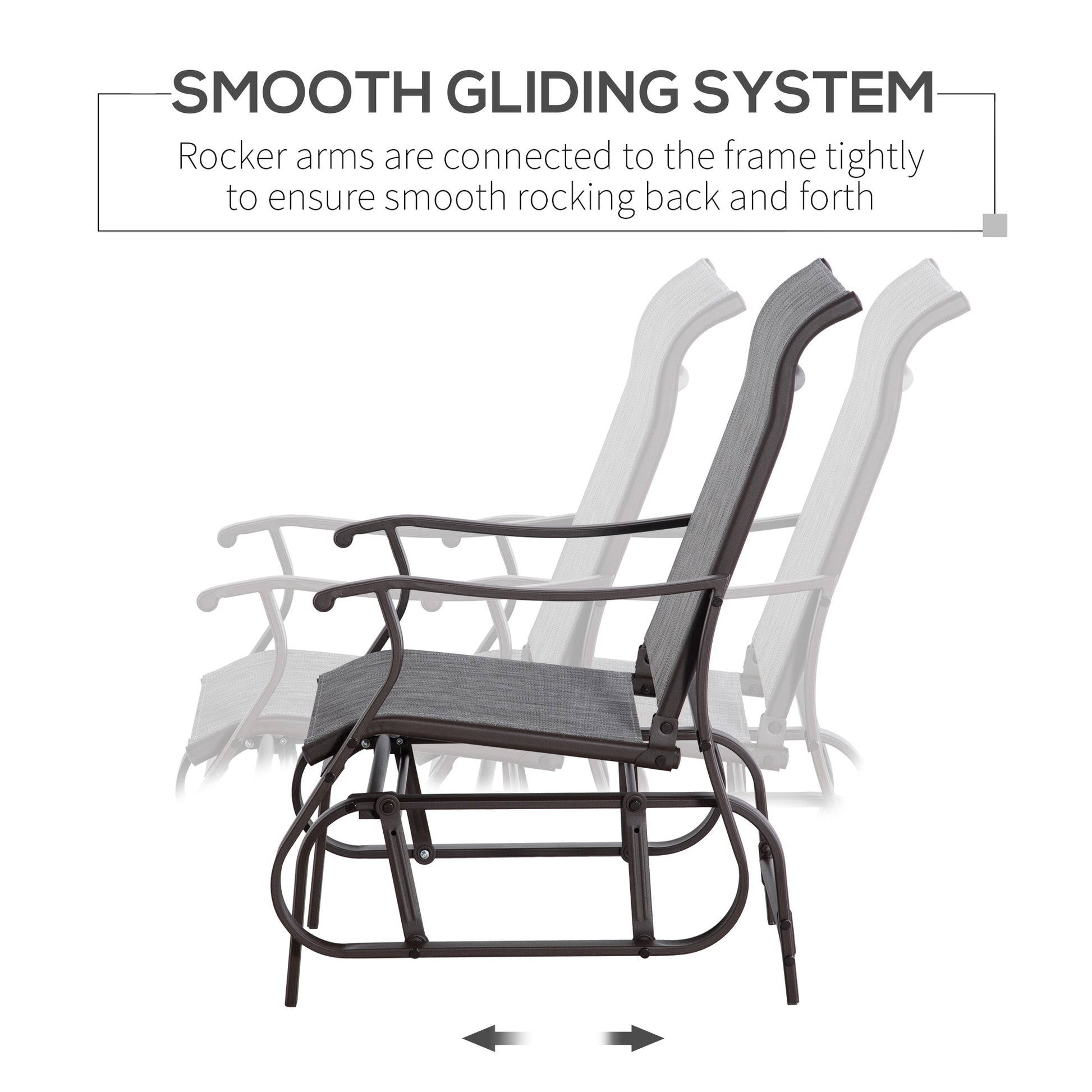 Outdoor Glider Chair, Patio Glider with Steel Frame and Mesh Fabric, Outdoor Patio Chair for Backyard, Garden and Porch, Grey