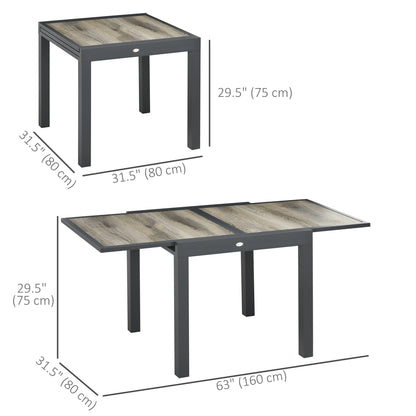 Extendable Dining Table, Rectangular Patio Outdoor Table with Aluminum Frame and Plastic Board Tabletop for Lawn, Beige