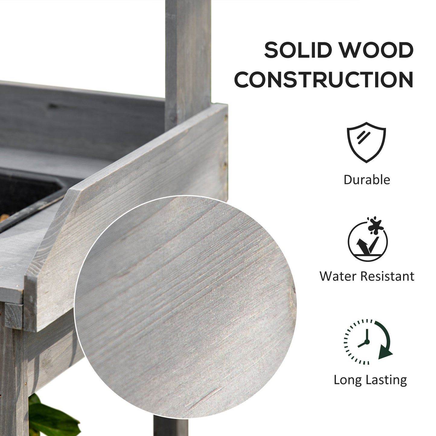 Potting Bench Table Garden Work Bench Workstation with Drawer, Removable Sink, Storage Shelves and Hooks for Patio, Courtyards, Balcony