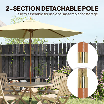 8FT Wood Market Umbrella Patio Umbrella Round Garden Parasol Canopy with Bamboo Ribs and Top Vent, Cream White