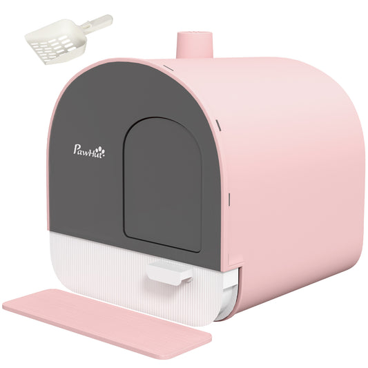 Cat Litter Box with Lid, Removable Tray, Scoop, Filter, Pink