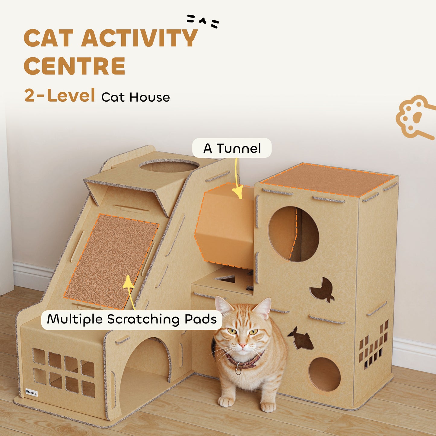 Multi-Level Cardboard Cat House, Corrugated Cardboard Play Condo with Scratching Pads for Indoor Kittens