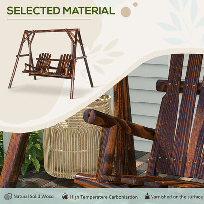 Wooden 2-Seat A-Frame Porch Swing Rustic Patio Bench Outdoor Furniture w/ Table