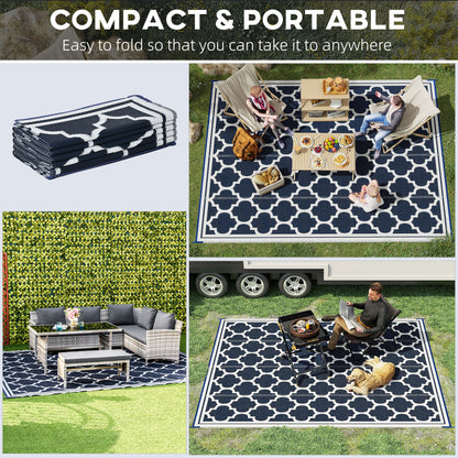 9'x12' Reversible Outdoor RV Rug, Patio Floor Mat, Plastic Straw Rug for Backyard, Deck, Beach, Camping, Dark Blue