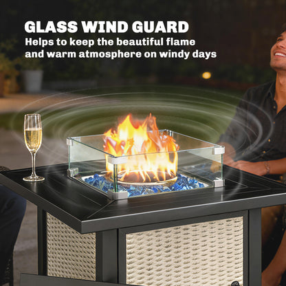 32" Propane Gas Fire Pit Table, 50,000 BTU Square Patio Table with Fire Pit, Wind Guard, Lid, CSA Certified, Grey