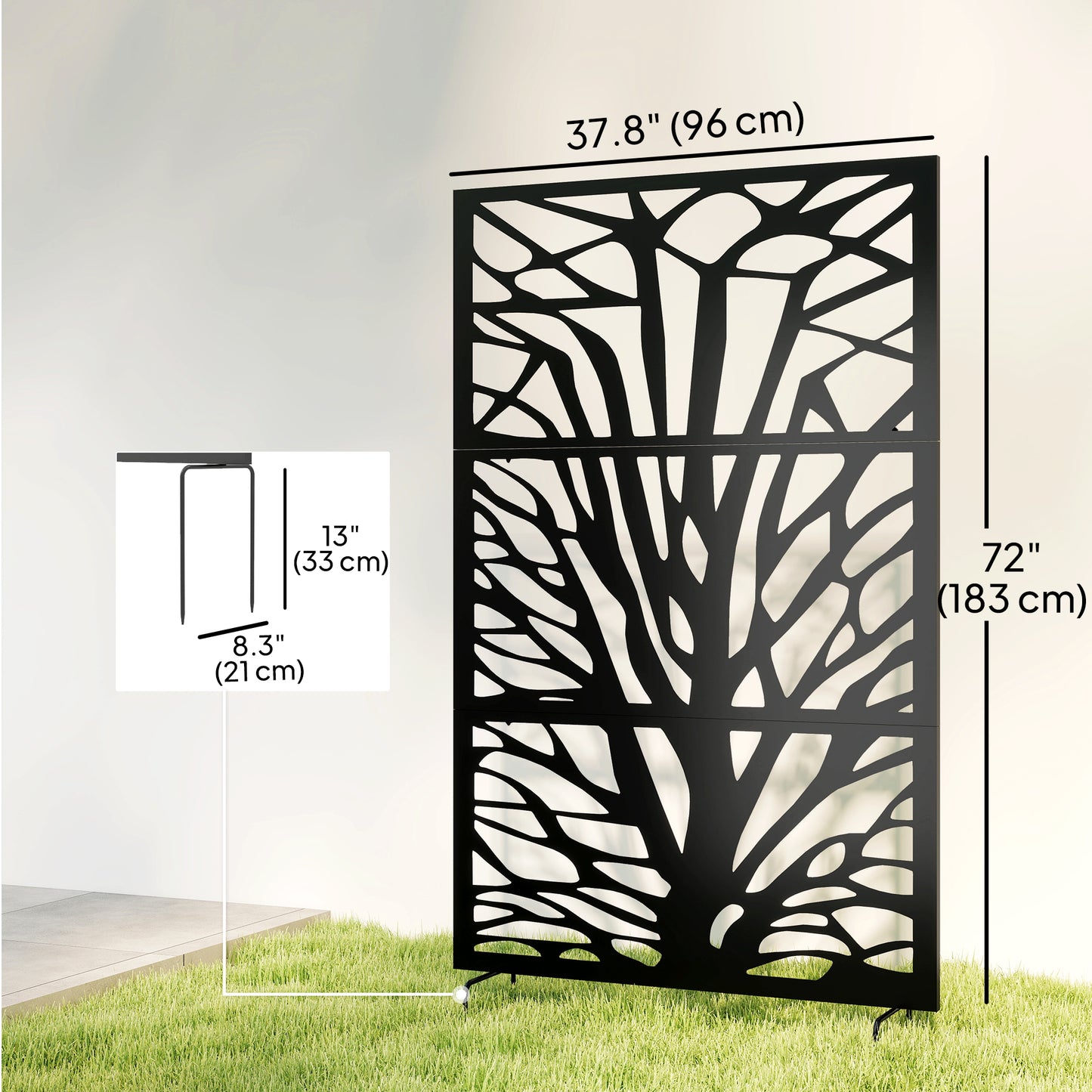 Metal Outdoor Privacy Screen, 72" x 38" Freestanding Outdoor Divider, Black