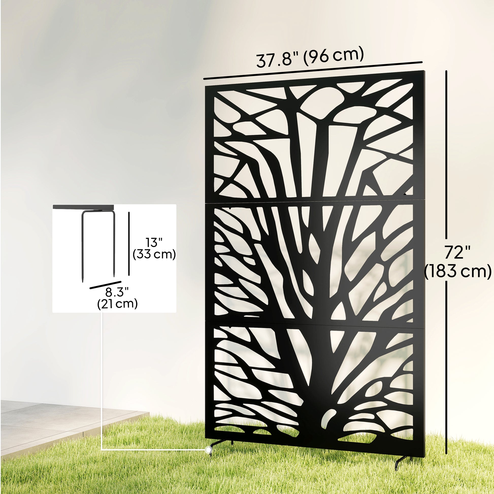 Metal Outdoor Privacy Screen, 72" x 38" Freestanding Outdoor Divider, Black