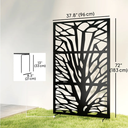Metal Outdoor Privacy Screen, 72" x 38" Freestanding Outdoor Divider, Black
