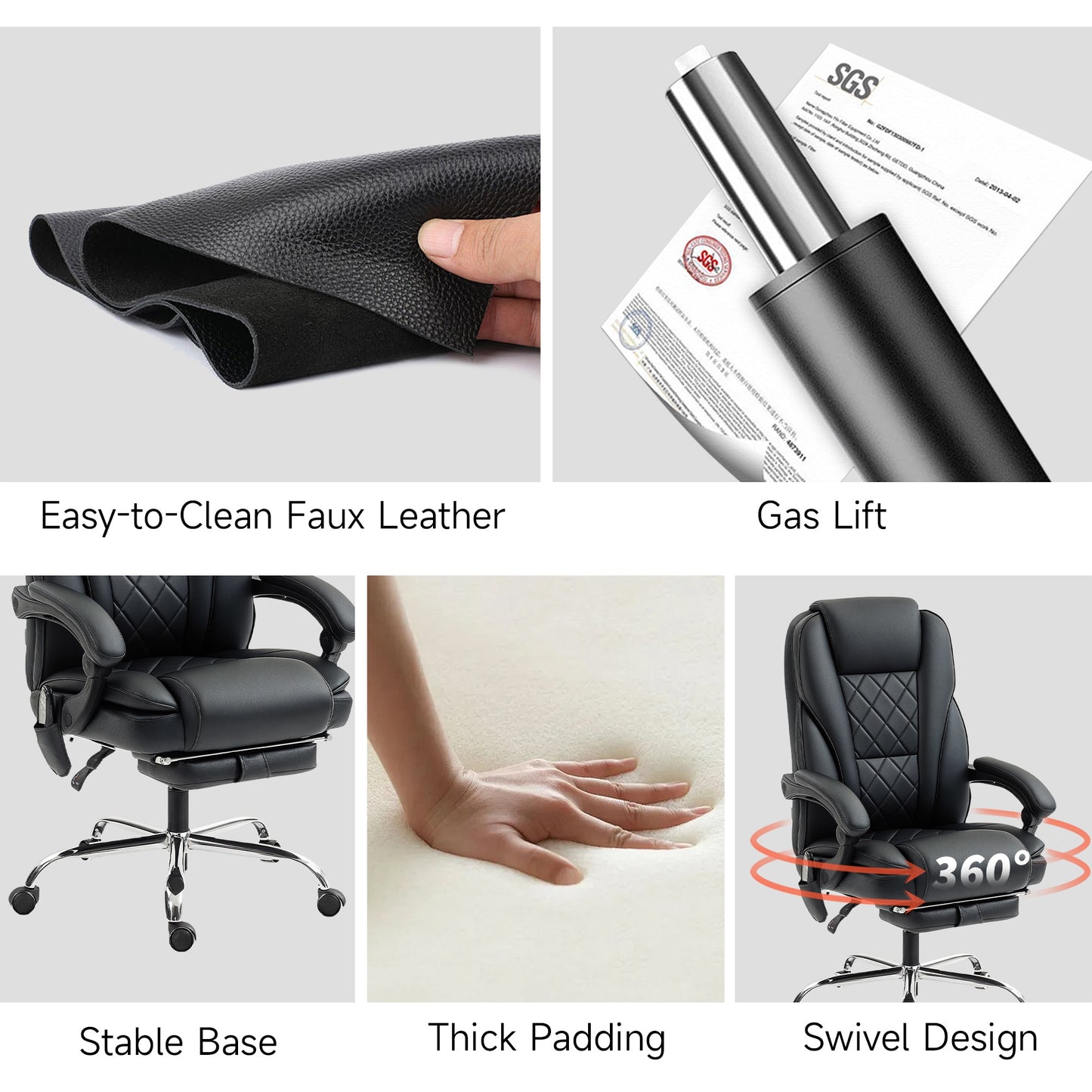 Massage Office Chair, Reclining Computer Chair with Adjustable Height and Footrest, Black