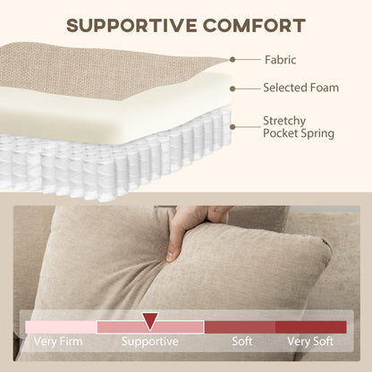 Sectional Couch with Integrated Seat, 3 Seater L-Shaped Sofa with Changeable Chaise, Spring Cushion, 2 Pillows, Beige