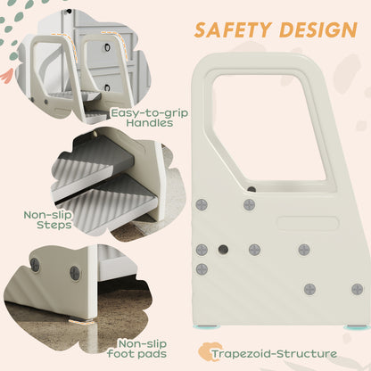 Qaba Adjustable Height Toddler Step Stool with Handle & Foot Pads, Grey