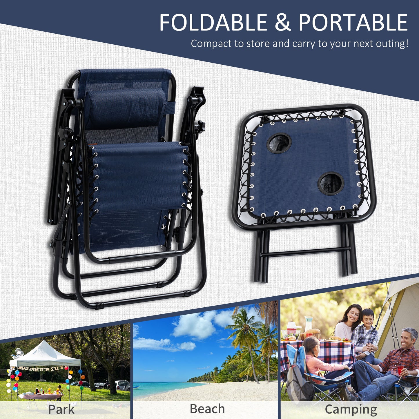 Zero Gravity Chair Set of 2 Patio Chair with Side Table Cupholders and Pillows for Pool, Backyard, Lawn, Beach, Blue