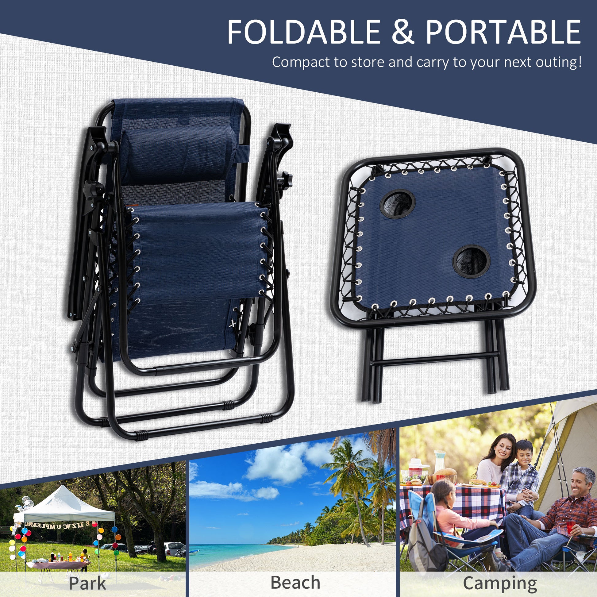 Zero Gravity Chair Set of 2 Patio Chair with Side Table Cupholders and Pillows for Pool, Backyard, Lawn, Beach, Blue