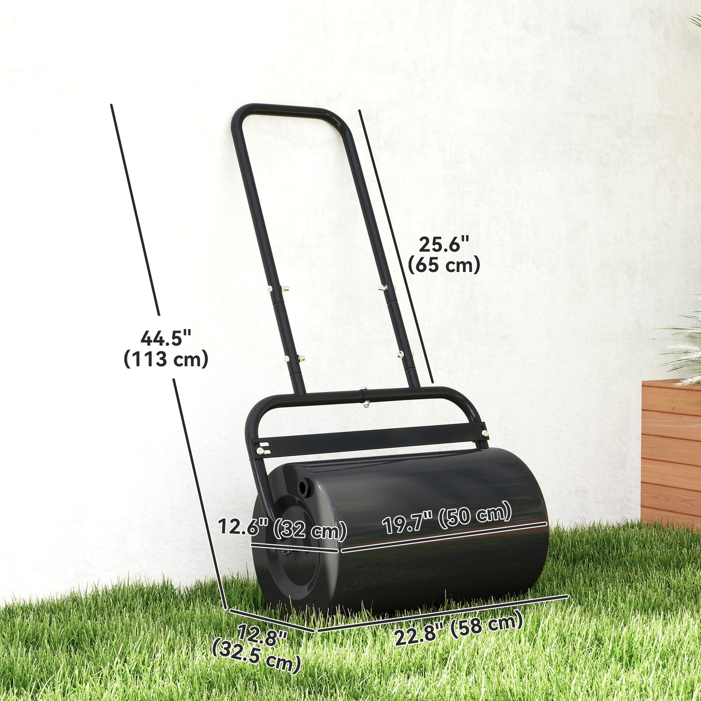 Heavy Duty Lawn Roller, 20" Push/Tow Behind Sod Roller, Grass Flattener Filled with 11gal Water/136lbs Sand, Black