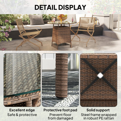 31.5" Outdoor Round Patio Table with Umbrella Hole, Bistro Coffee Table with Tempered Glass Top for Garden, Brown
