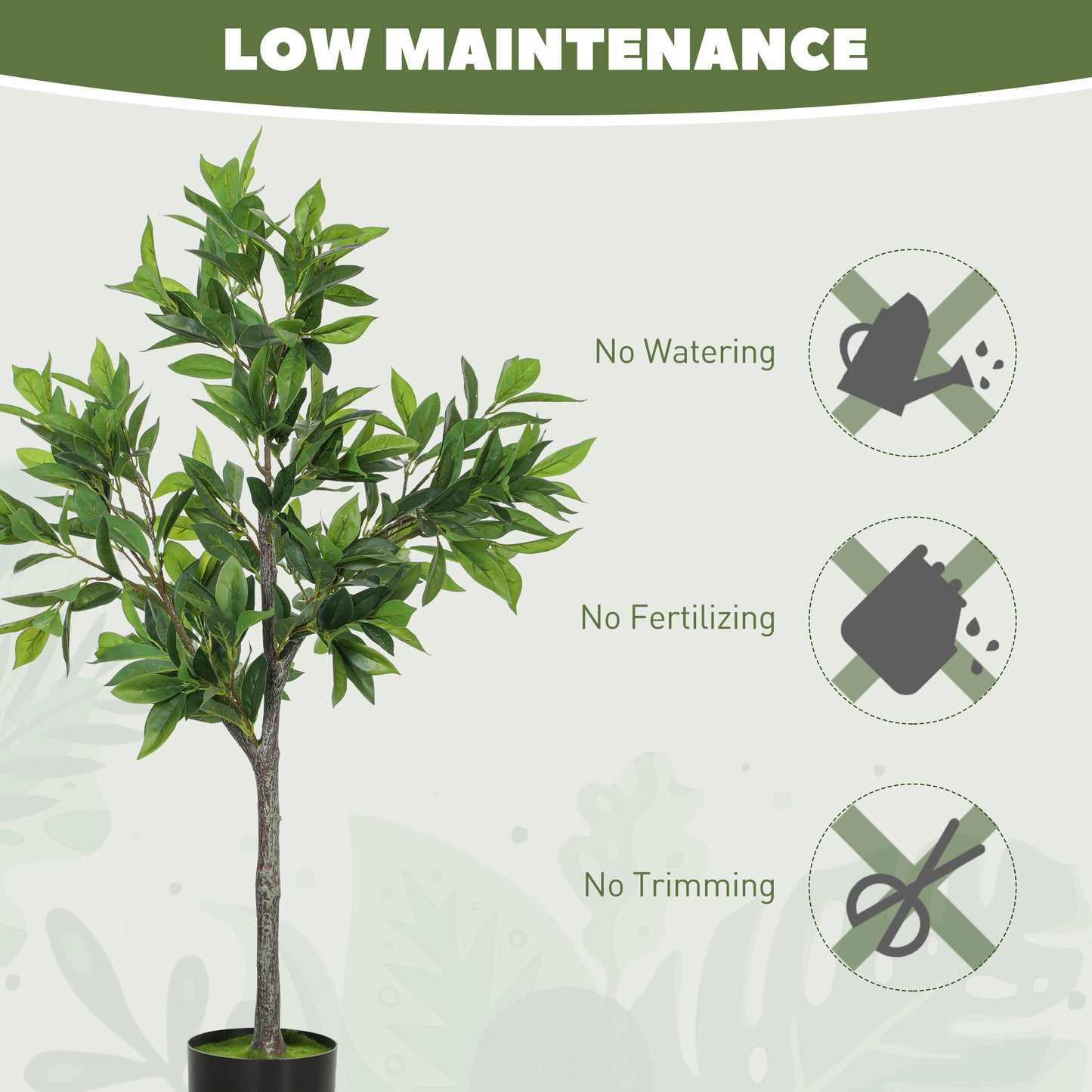 Potted Fake Plants Set of 2, Lifelike Laurel Artificial Trees with 345 PEVA Leaves for Indoor Outdoor Decor, Green