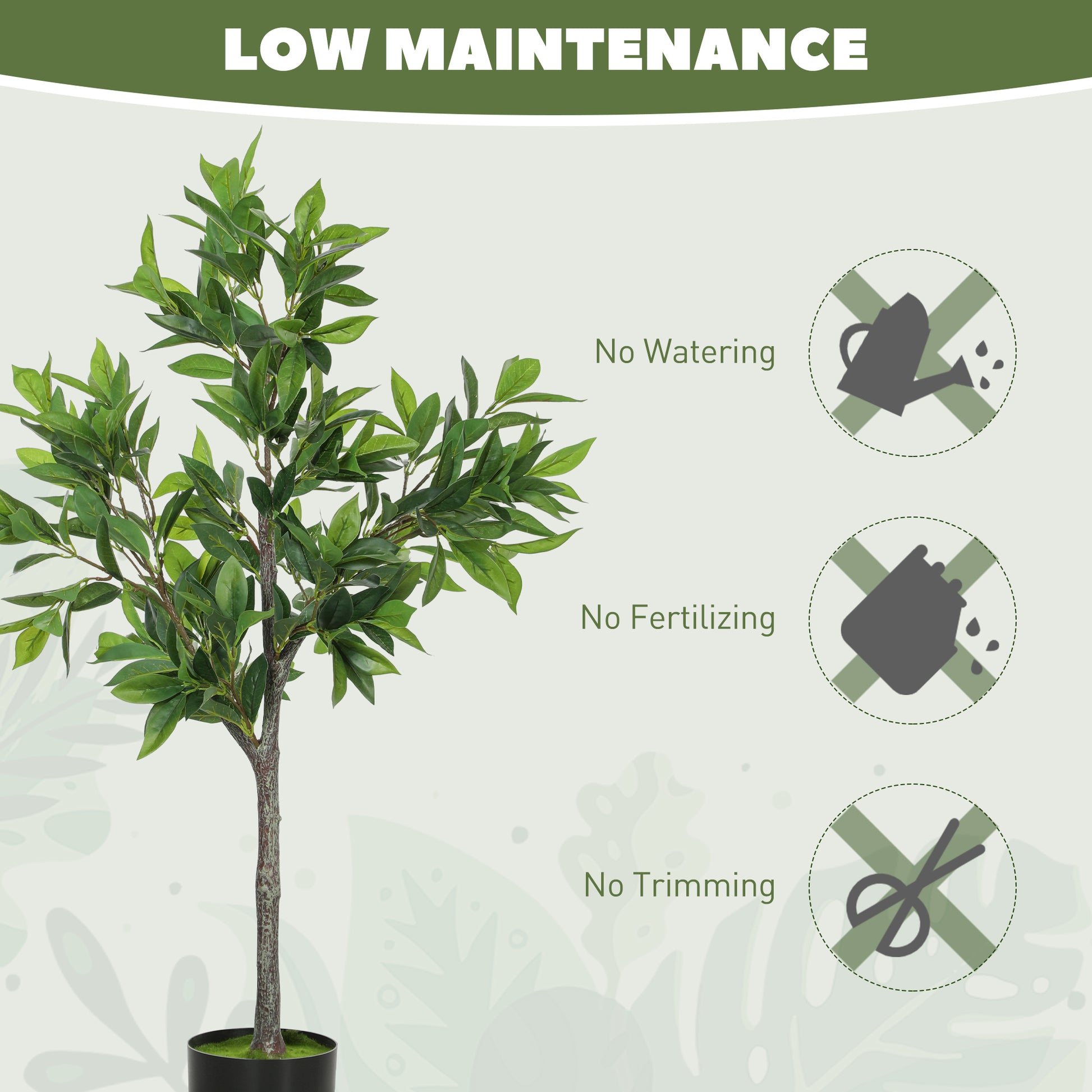 Potted Fake Plants Set of 2, Lifelike Laurel Artificial Trees with 345 PEVA Leaves for Indoor Outdoor Decor, Green