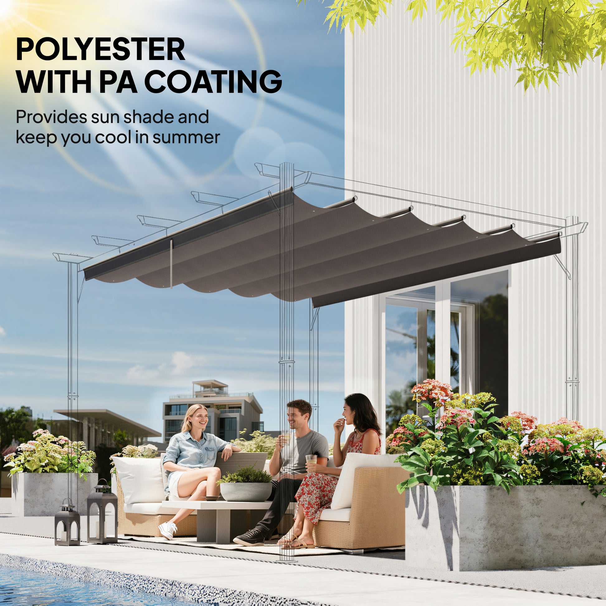 8.5' x 11.5' Retractable Pergola Canopy Replacement, Fit 10' x 13' Frame, Pergola Cover Replacement Top Only, Light Grey