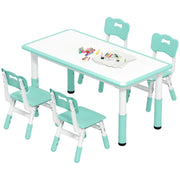 Qaba Kids Table and Chair Set with 4 Chairs, Adjustable Height, Easy to Clean, for 1.5 - 8 Years Old, Green
