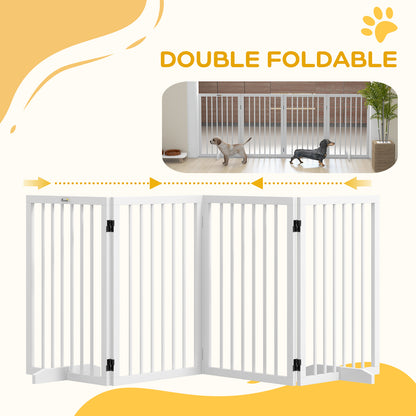 Free Standing Pet Gate, Foldable Dog Gates with 2 Support Feet, 4 Panels for Doorway Stairs, White