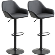Adjustable Bar Stools Set of 2, Swivel Barstools with Footrest and Back, PU Leather and Steel Round Base, Black