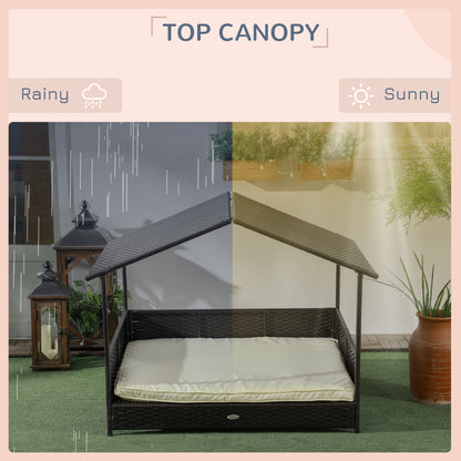 Rattan Dog House with Canopy, Wicker Dog Bed with Water-Resistant Cushion, for Small and Medium Breeds Cream White