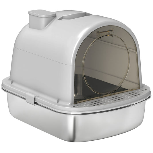 Enclosed Stainless Steel Litter Box, Metal Cat Litter Box with Scoop, Deodorizer Bag, Handle, Easy to Clean