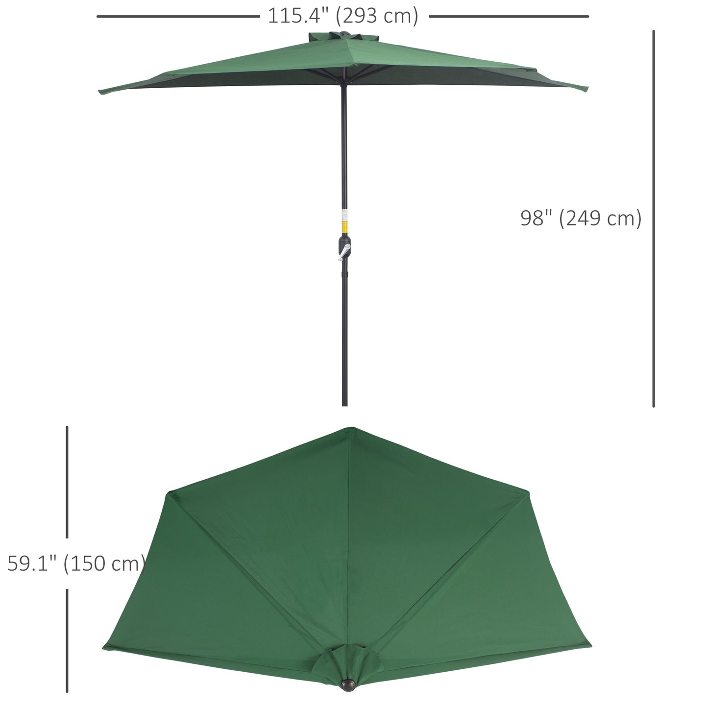9.8ft Half Umbrella Semi Round Patio Parasol with Crank Handle, Top Vent for Garden, Balcony- NO BASE INCLUDED, Green