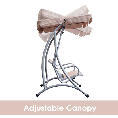 3 Seat Metal Swing Chair Hammock w/ Canopy Cover Heavy Duty Patio Garden Outdoor Beige