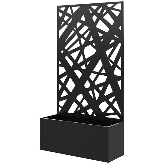 Raised Garden Bed with Trellis, Freestanding/Wall Mounted Metal Garden Box with Privacy Panel, Irregular Line Cut-Outs