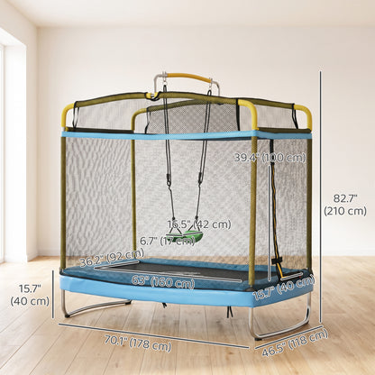 Qaba 6.9FT Kids Trampoline with Safety Net, Gymnastics Bar, Swing, Toddler Trampoline for 3-6 Years Old Indoor/Outdoor