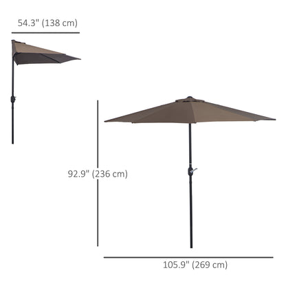 9ft Half Round Umbrella Outdoor Patio Garden Balcony Parasol Window Sun Shade w/ 5 Ribs Coffee