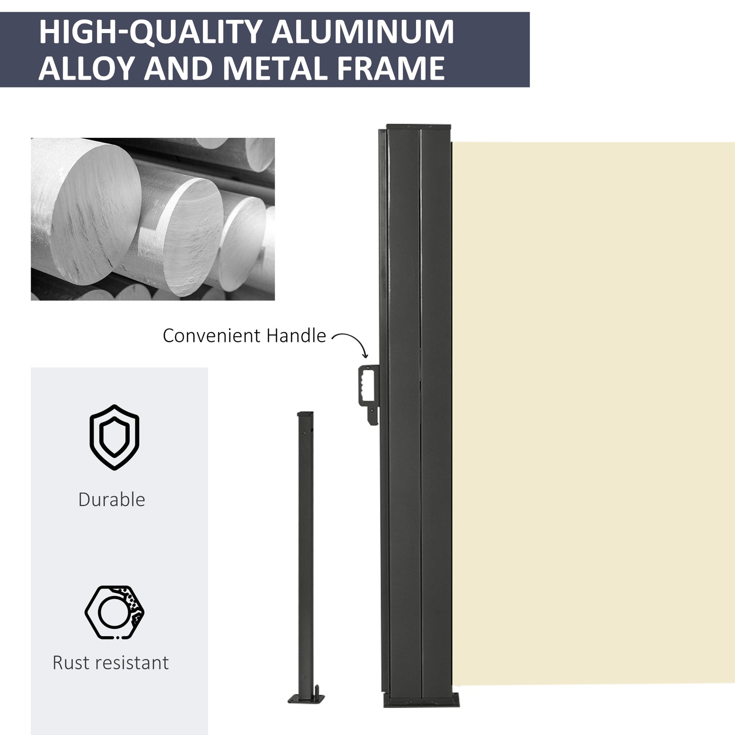 236" x 71" Outdoor Privacy Wall, Double Retractable Side Awning, Patio Screen for Garden, Balcony, Cream White