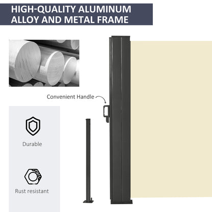 236" x 71" Outdoor Privacy Wall, Double Retractable Side Awning, Patio Screen for Garden, Balcony, Cream White