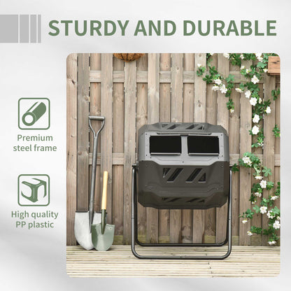 Tumbling Compost Bin Outdoor Dual Chamber 360° Rotating Composter 43 Gallon with Sliding Doors, Green
