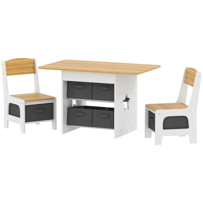 Qaba 3 Piece Kids Table and Chair Set with 6 Removable Drawers, for Classroom, Living Room, Bedroom, Nursery, Natural
