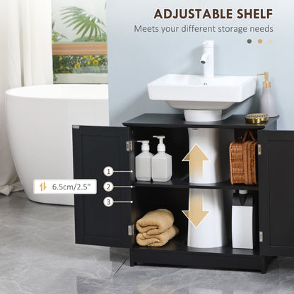 Bathroom Vanity, 24" Pedestal Sink Bathroom Vanity Furniture with 2 Doors and Shelf, Black