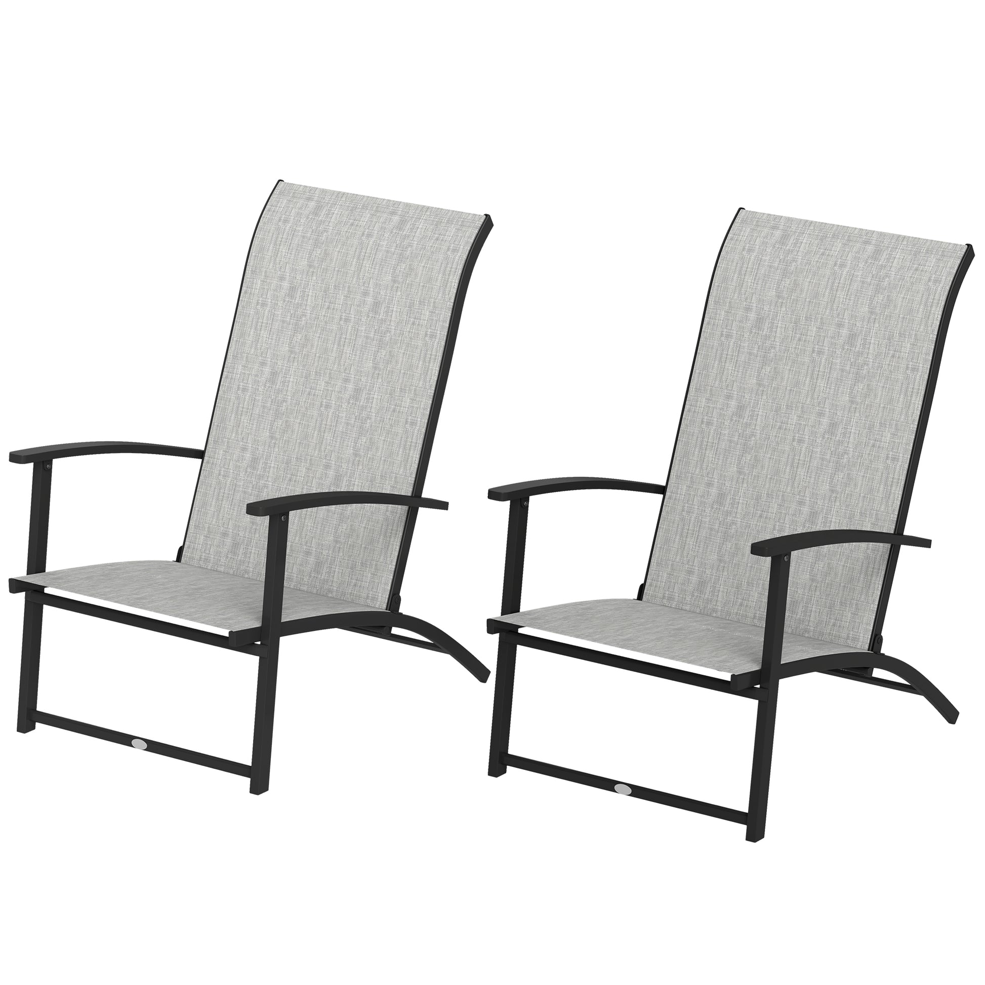 Set of 2 Folding Lawn Chairs, Outdoor Folding Chairs with Armrests, High Backrest for Backyard Balcony, Grey