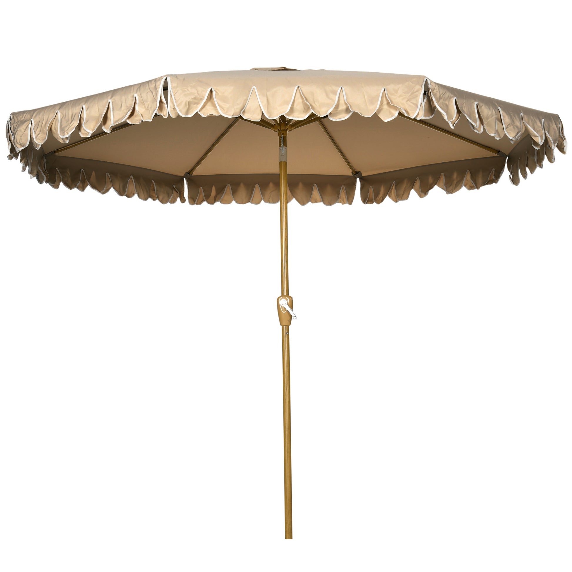 9 ft Patio Umbrella with Push Button Tilt and Crank, Double-ruffled Outdoor Market Table Umbrella Parasoll, Khaki