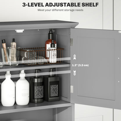 Modern Over The Toilet Storage, Bathroom Cabinets Over Toilet with Open Shelves and Double Door Cabinet, Grey