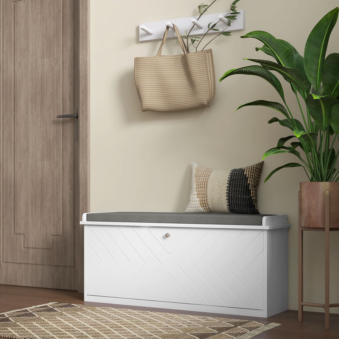 Shoe Storage with Seat, Upholstered Hallway Bench, Shoe Bench with Flip Drawer, Adjustable Shelf for 8-10 Pairs of Shoes