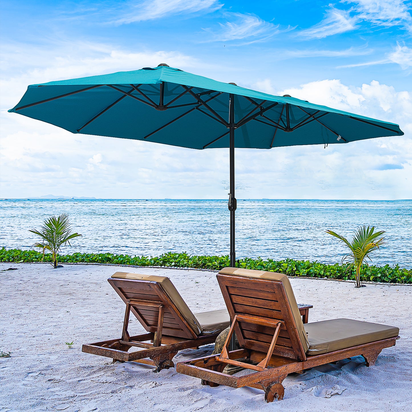 15ft Double-sided Patio Umbrella with Twin Canopy, Extra Large Outdoor Parasol with Crank for Pool, Deck, Market, Sky Blue