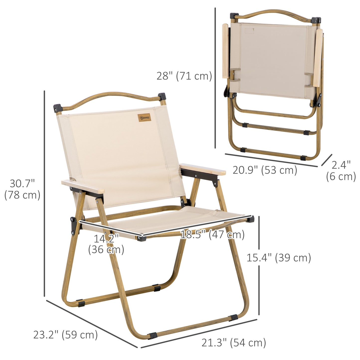 Camping Chair, Lightweight Folding Chair, Portable Armchair, Excellent for Festivals, Fishing, Khaki