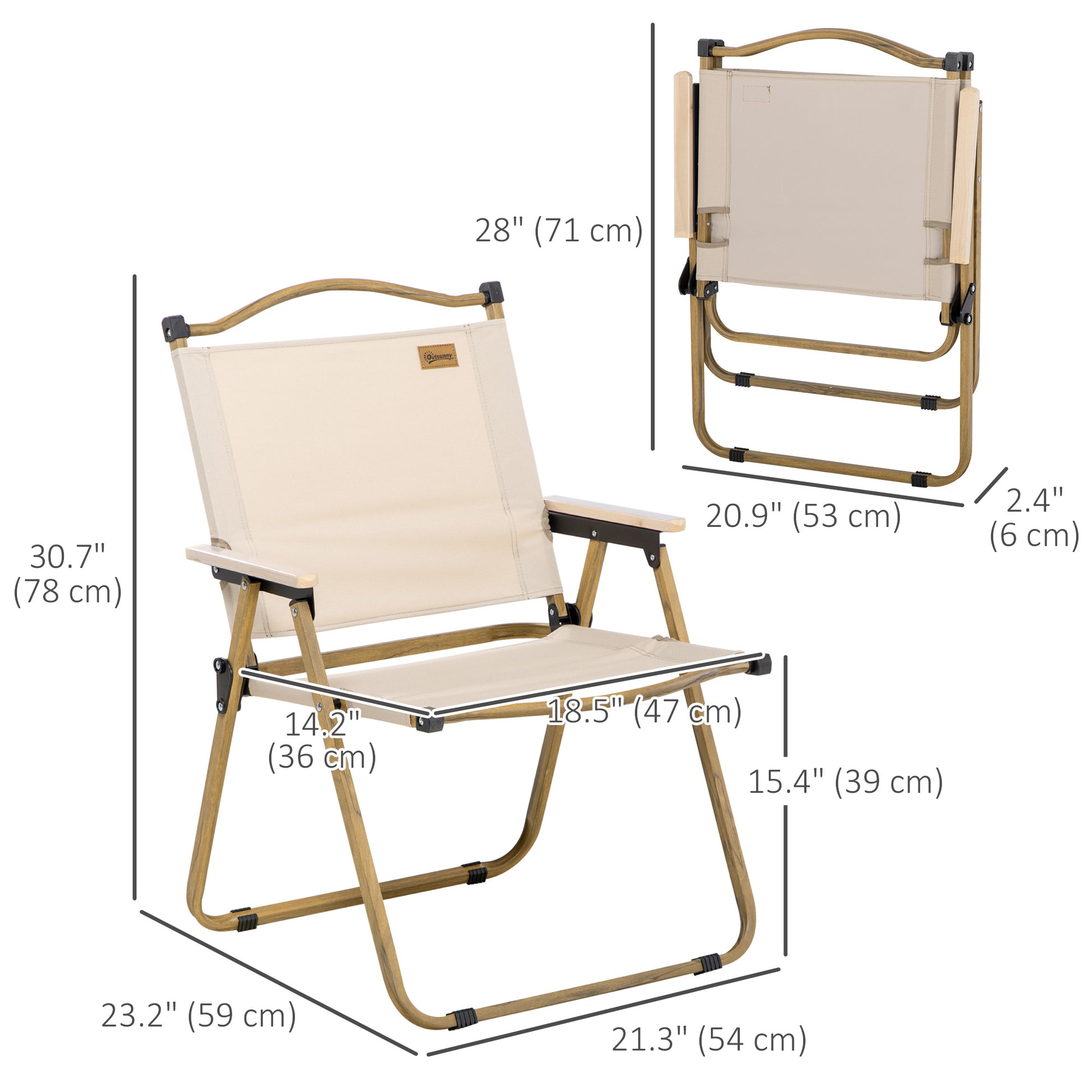 Camping Chair, Lightweight Folding Chair, Portable Armchair, Excellent for Festivals, Fishing, Khaki