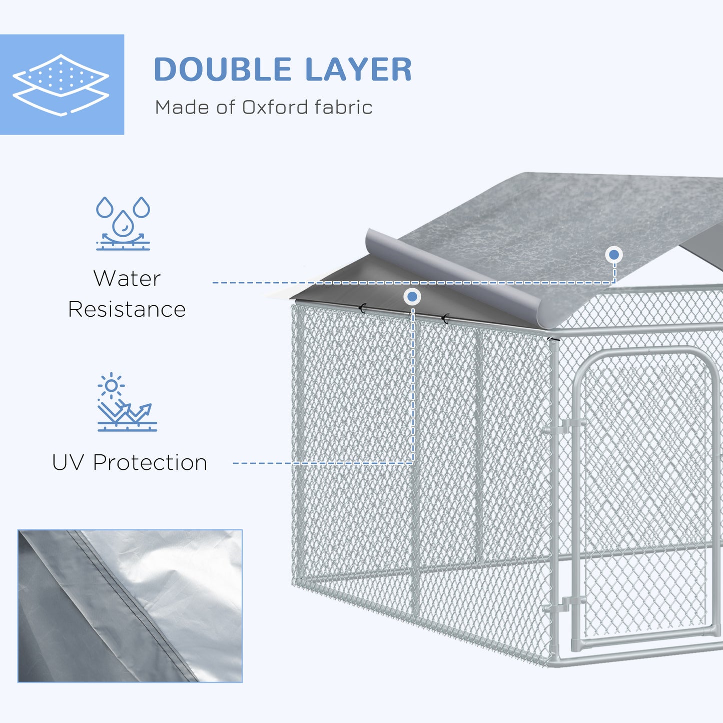 Outdoor Dog Kennel with Roof, Dog Run with Waterproof & UV-Resistant Cover, Secure Lock, for Backyard & Patio, 7.5' x 7.5' x 5.7'