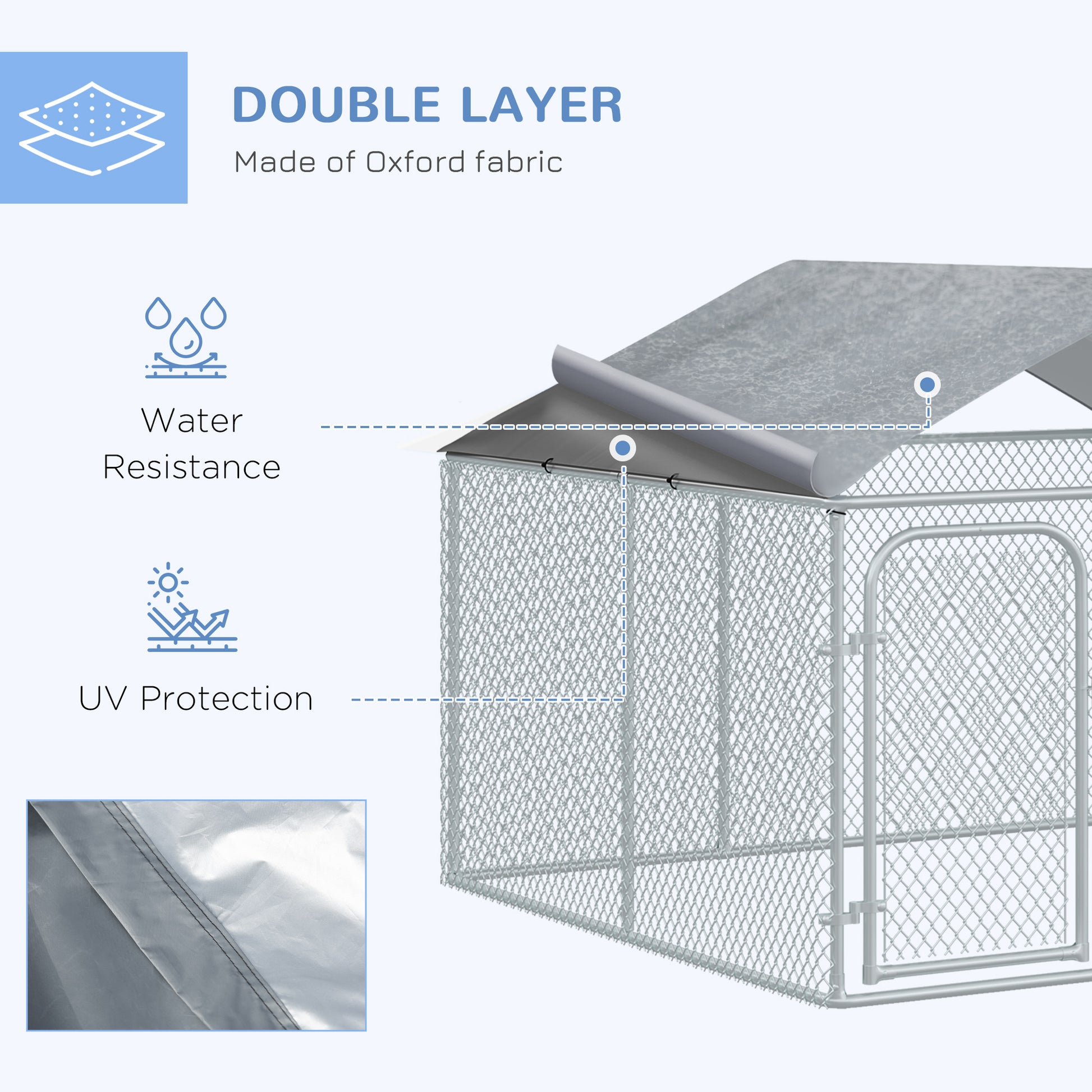 Outdoor Dog Kennel with Roof, Dog Run with Waterproof & UV-Resistant Cover, Secure Lock, for Backyard & Patio, 7.5' x 7.5' x 5.7'