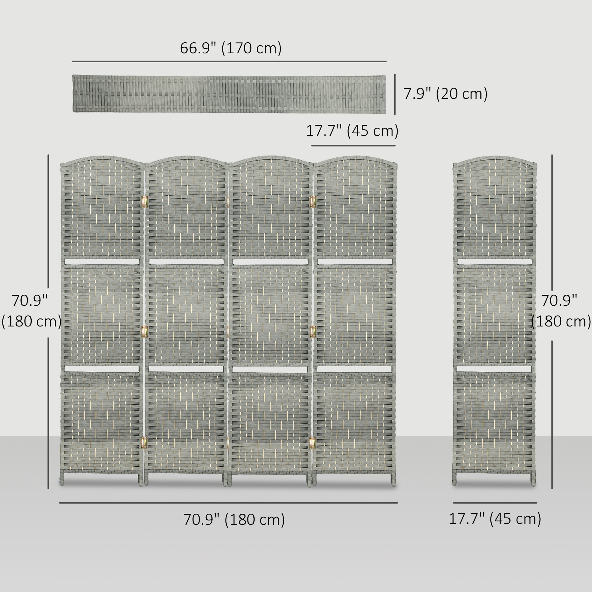 6 FT Privacy Screen, 4 Panel Room Divider with Shelves for Living Room Bedroom Home Office, Grey