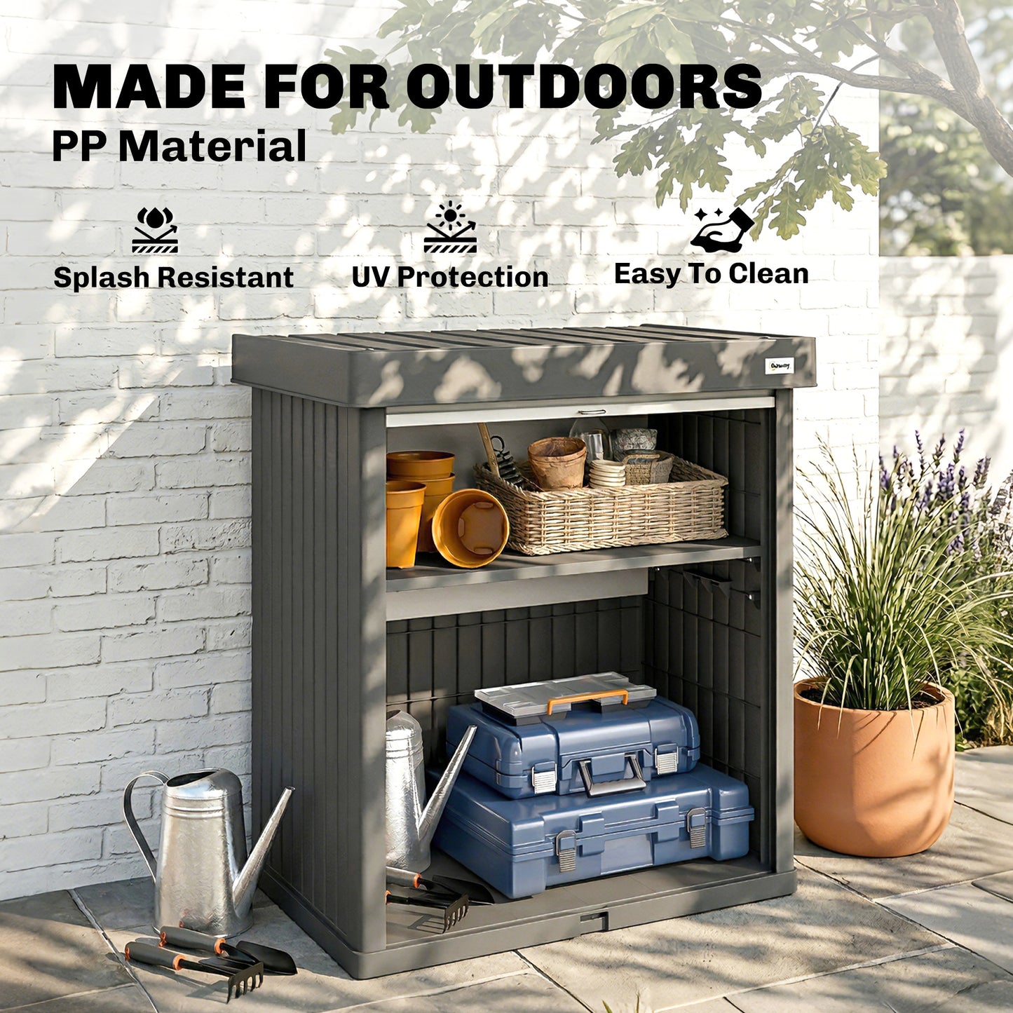 82 Gallon Outdoor Storage Cabinet, UV Resistant Garden Storage Container for Patio, Porch, Poolside, Grey