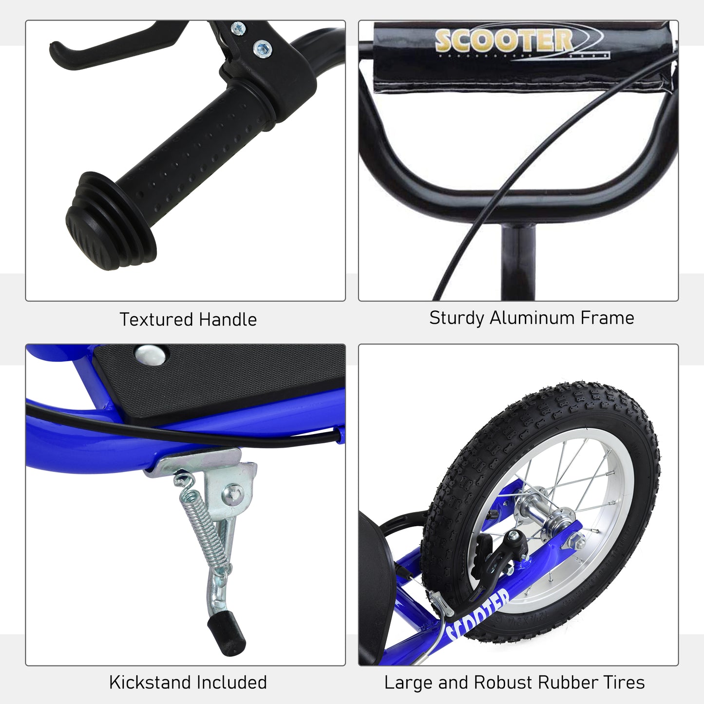 Aosom Kids Scooter with Adjustable Handlebar, Youth Kick Scooter with Dual Brakes, Inflatable Wheels, for Age 5+, Blue