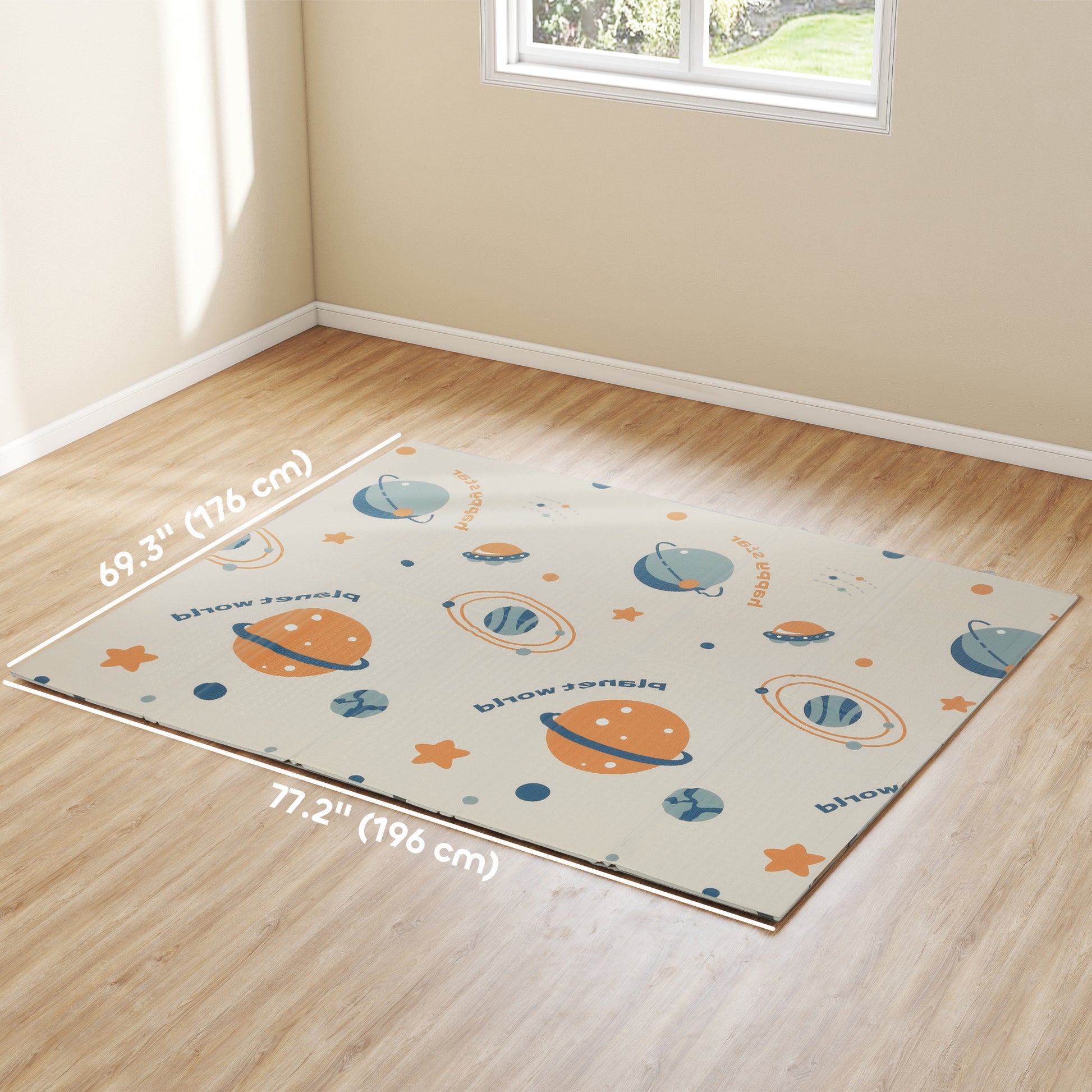 Qaba Double Sided Baby Play Mat, Reversible & Waterproof Foldable Crawling Mat, Astronaut & Planet Theme
